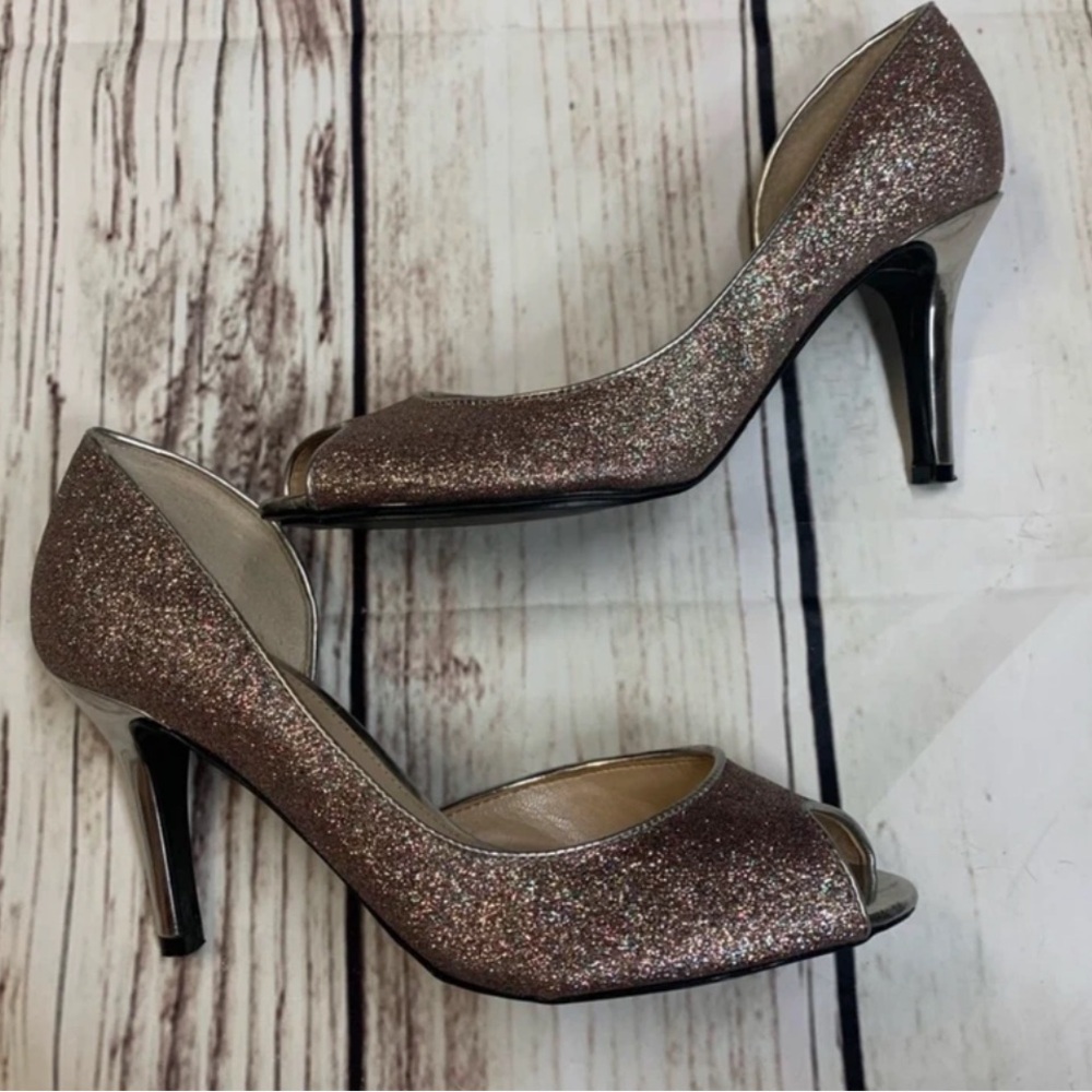 Marc Fisher Glitter Open-Toe Pumps in Rose Gold